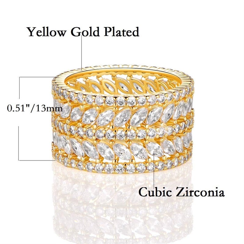 Gemsme 14K Yellow Gold Plated Marquise Cubic Zirconia Eternity Statement Ring for Women Size 9 - Image 2